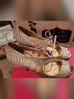 Kate Spade CYBIL 9M Taupe/Gold Wash Snake Nude Mesh with Box